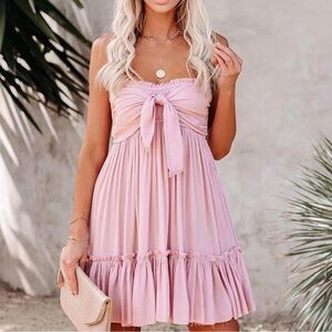 Elegant Pink Bow-Tie Dress